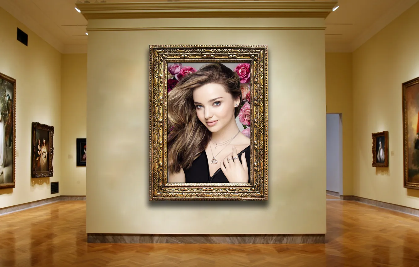 Фото обои девушка, секси, стена, модель, брюнетка, галерея, картины, красотка