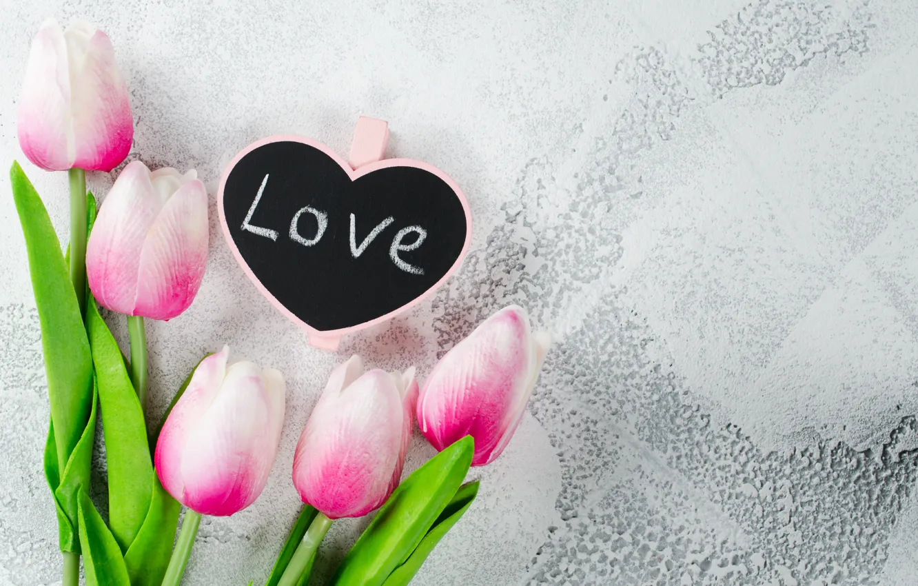 Фото обои любовь, цветы, сердце, букет, тюльпаны, love, розовые, heart