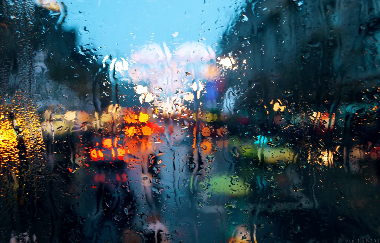 Фото обои макро, город, дождь