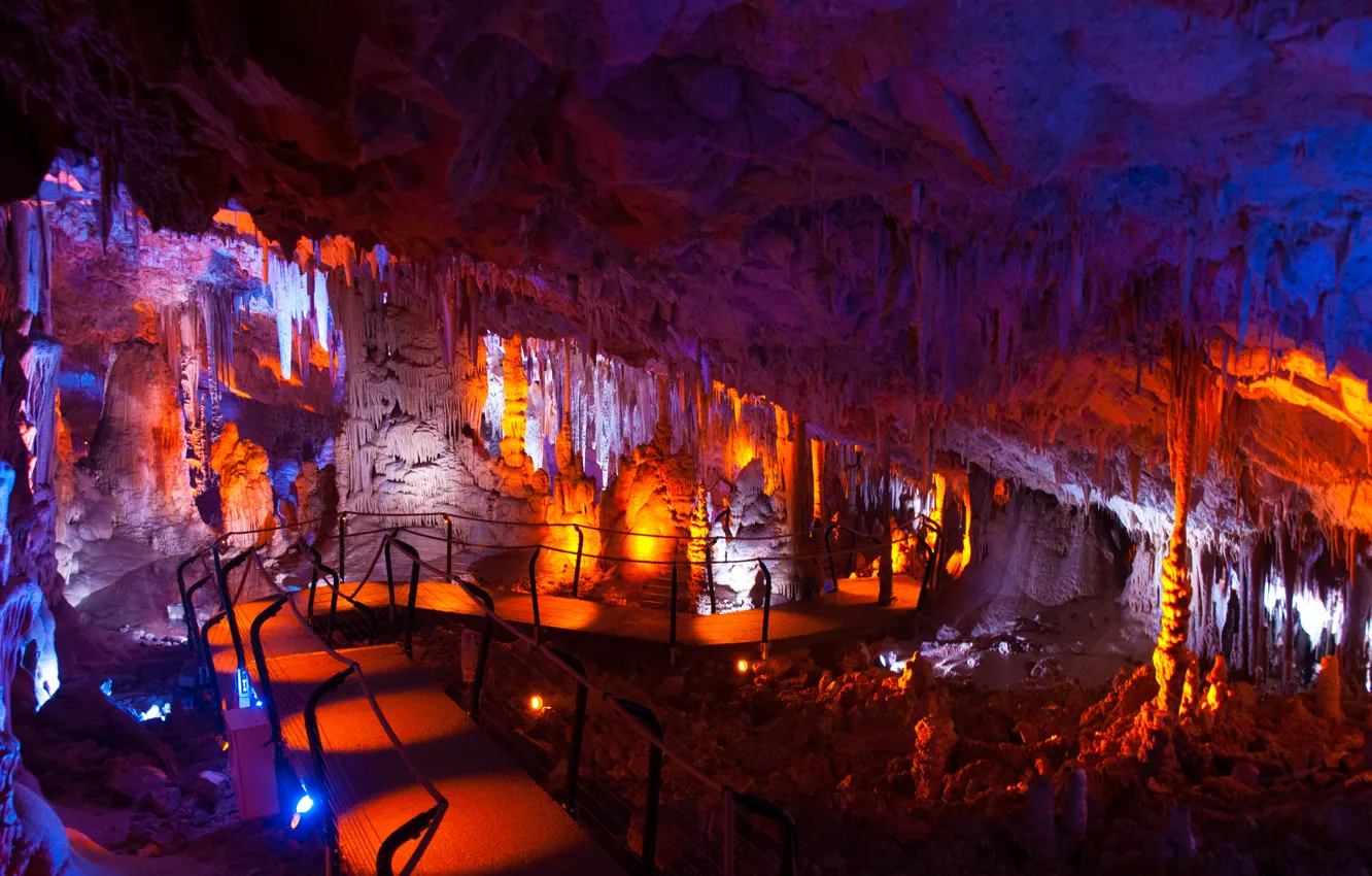 Фото обои дорога, цвета, свет, пещера, рельеф, подземелье, cave, сталагмиты