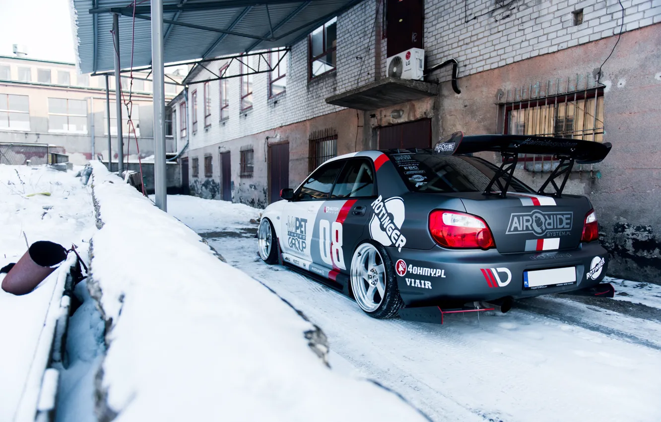 Фото обои Subaru, Snow, WRX STI, Sedan, Garage, Rear, Impreza WRX STI, JR Wheels