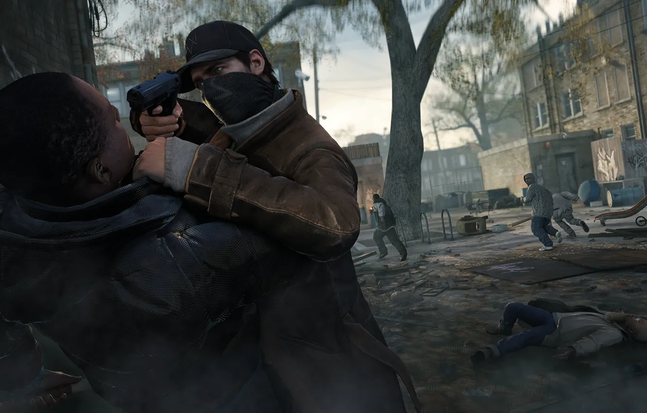 Фото обои пистолет, улица, кепка, переулок, Ubisoft, Watch Dogs, Aiden Pearce