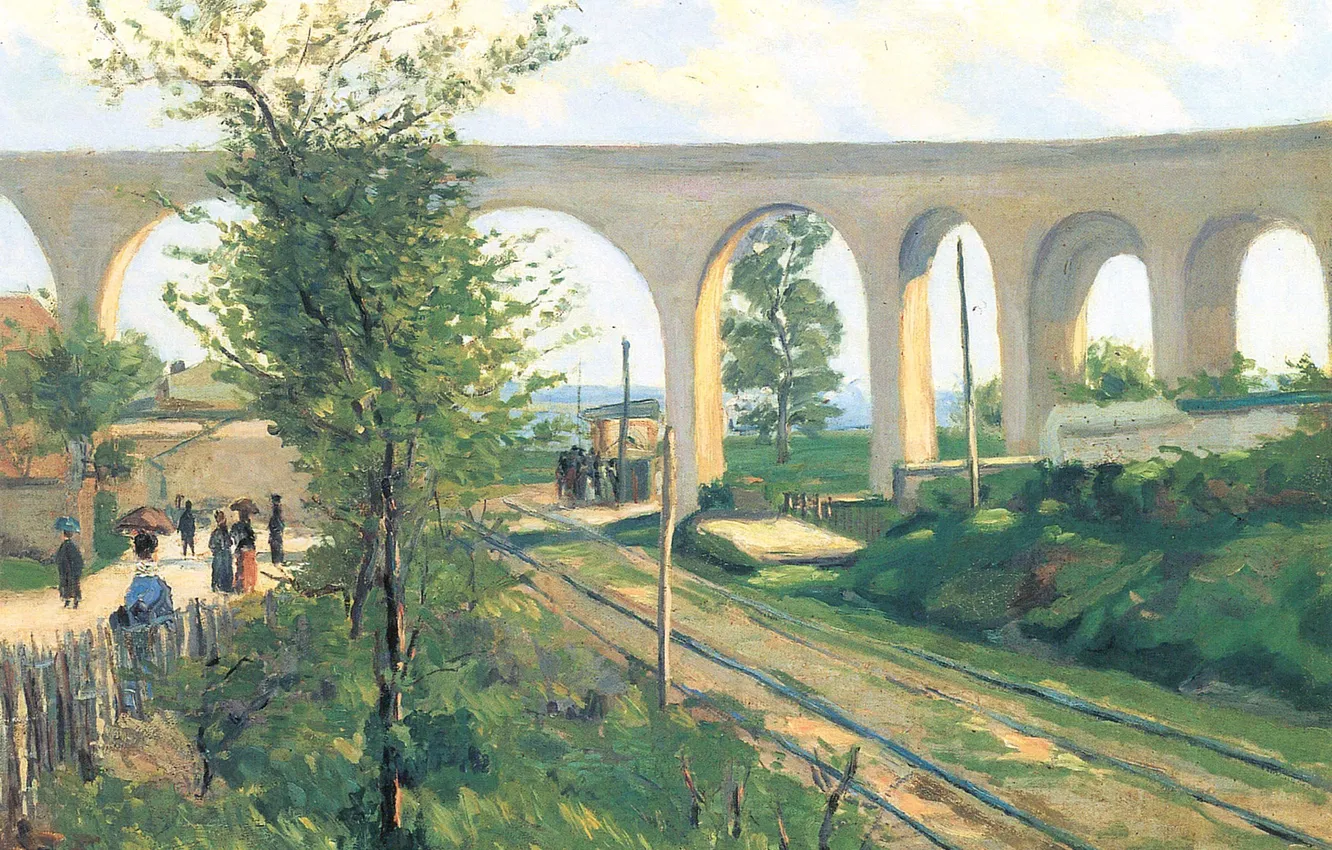 Фото обои пейзаж, картина, акведук, Арман Гийомен, The Arcueil Aqueduct at Sceaux Railroad Crossing