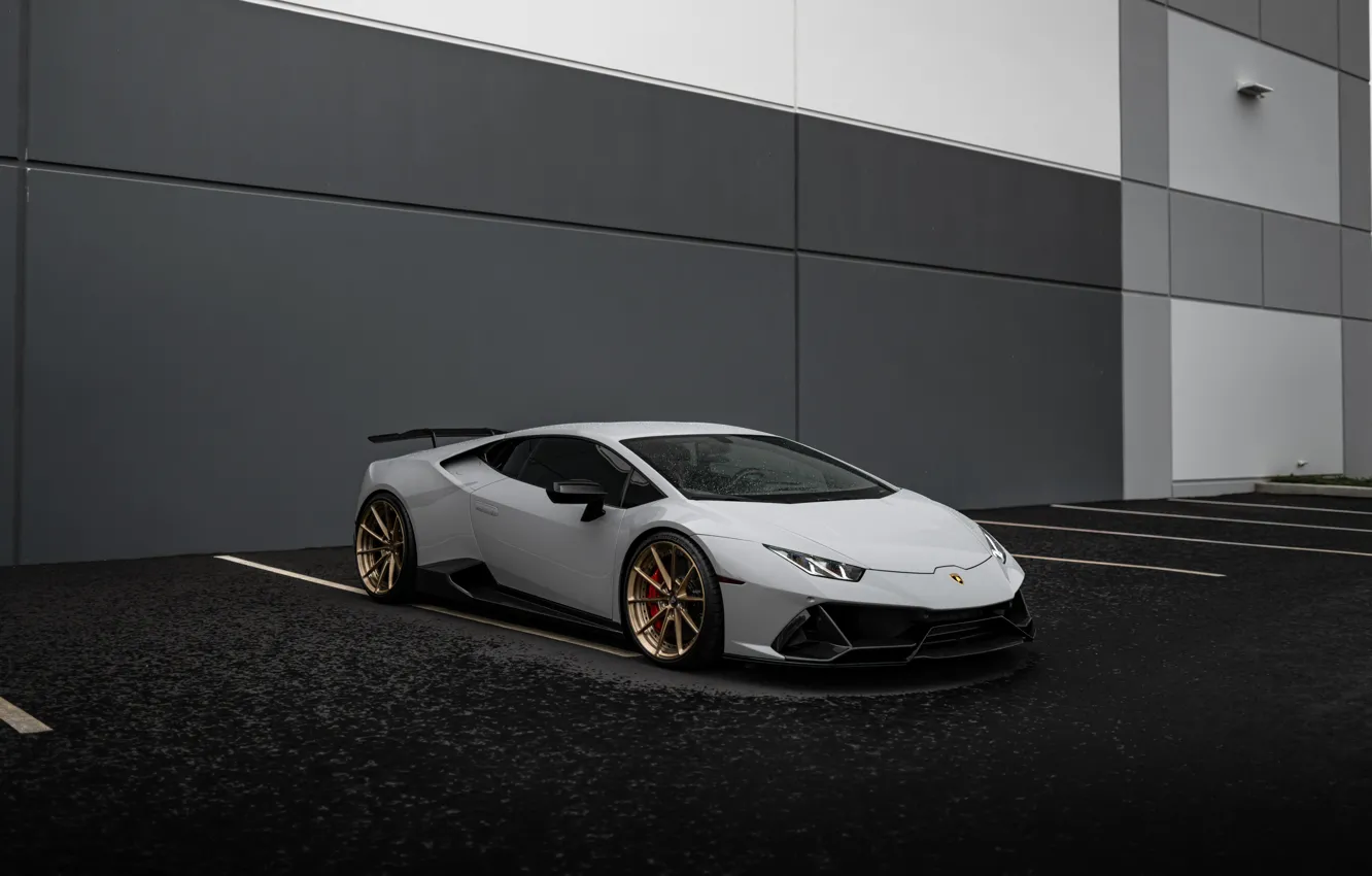 Фото обои Lamborghini, White, Rain, EVO, VAG, Huracan