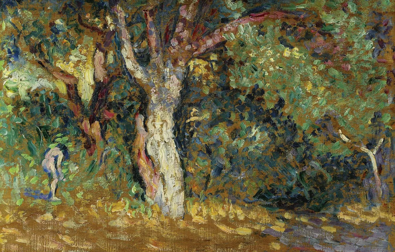 Фото обои эротика, картина, Henri Edmond Cross, жанровая, пуантилизм, Анри Кросс, Заросли с Обнаженной