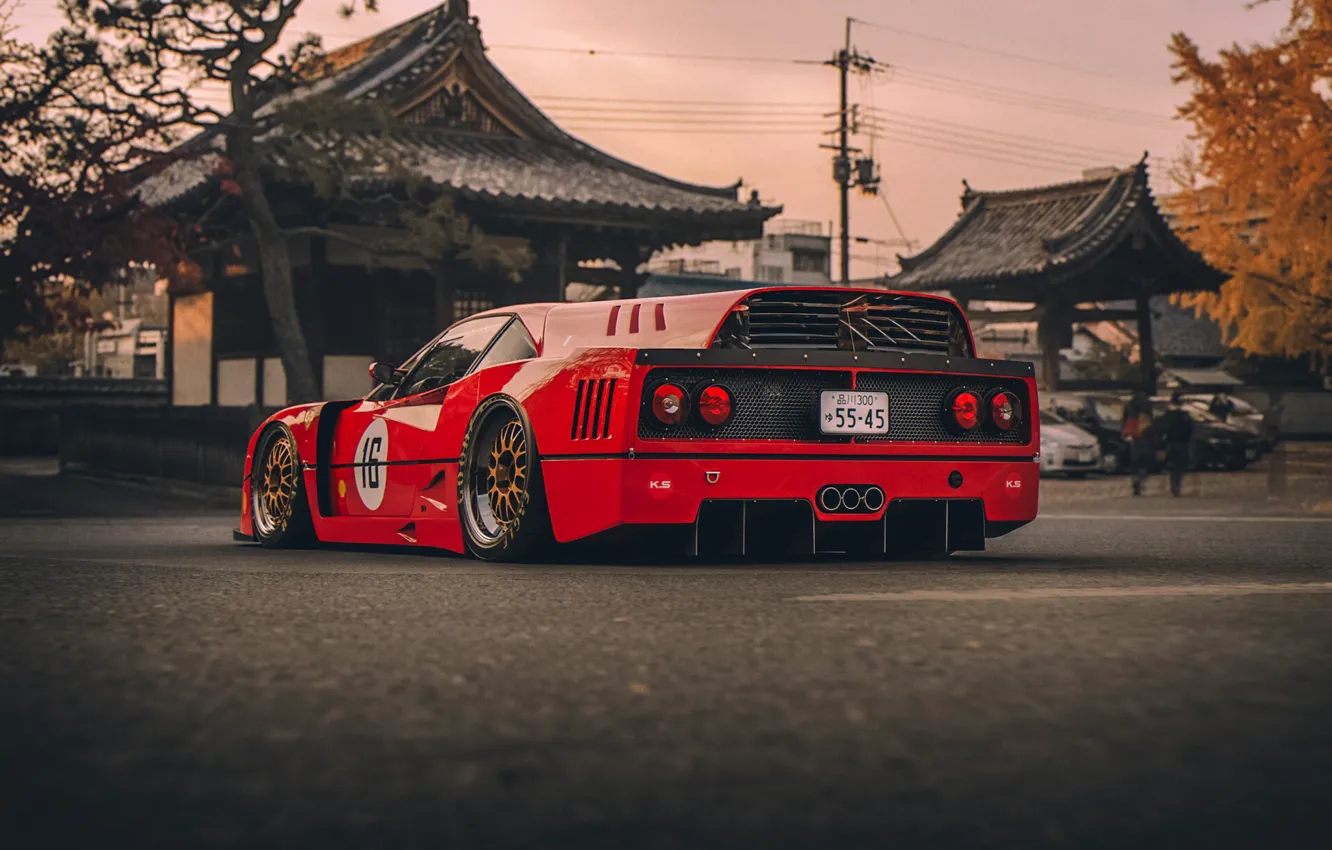 Фото обои Красный, Авто, Машина, Ferrari, Car, Рендеринг, Concept Art, Ferrari F40