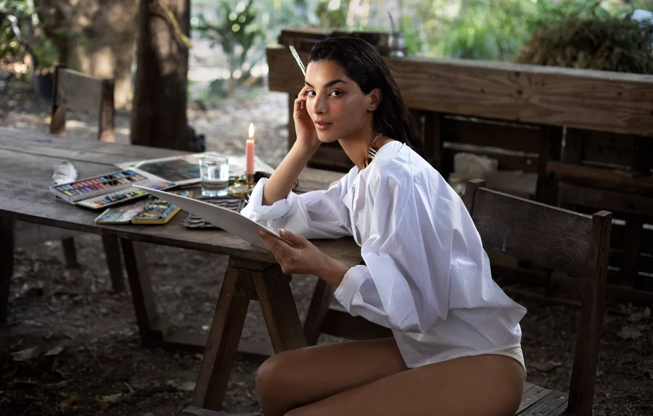 Фото обои Девушка, Взгляд, Брюнетка, Тинди Мар, Los Guayabos, Sustainable Fashion, Tindi Mar, Mexican model