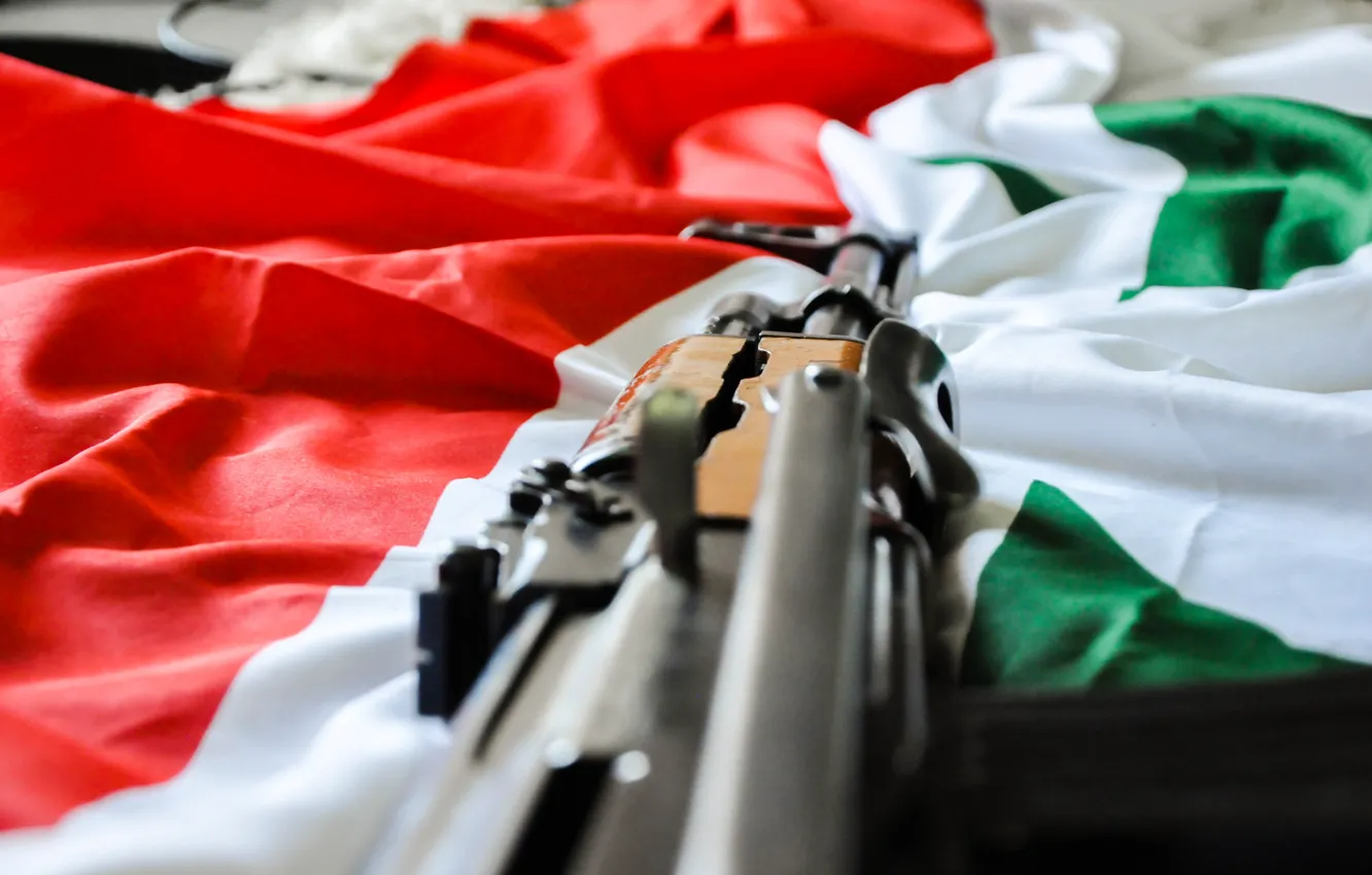 Фото обои weapon, ak-47, flag, syria, syrian flag