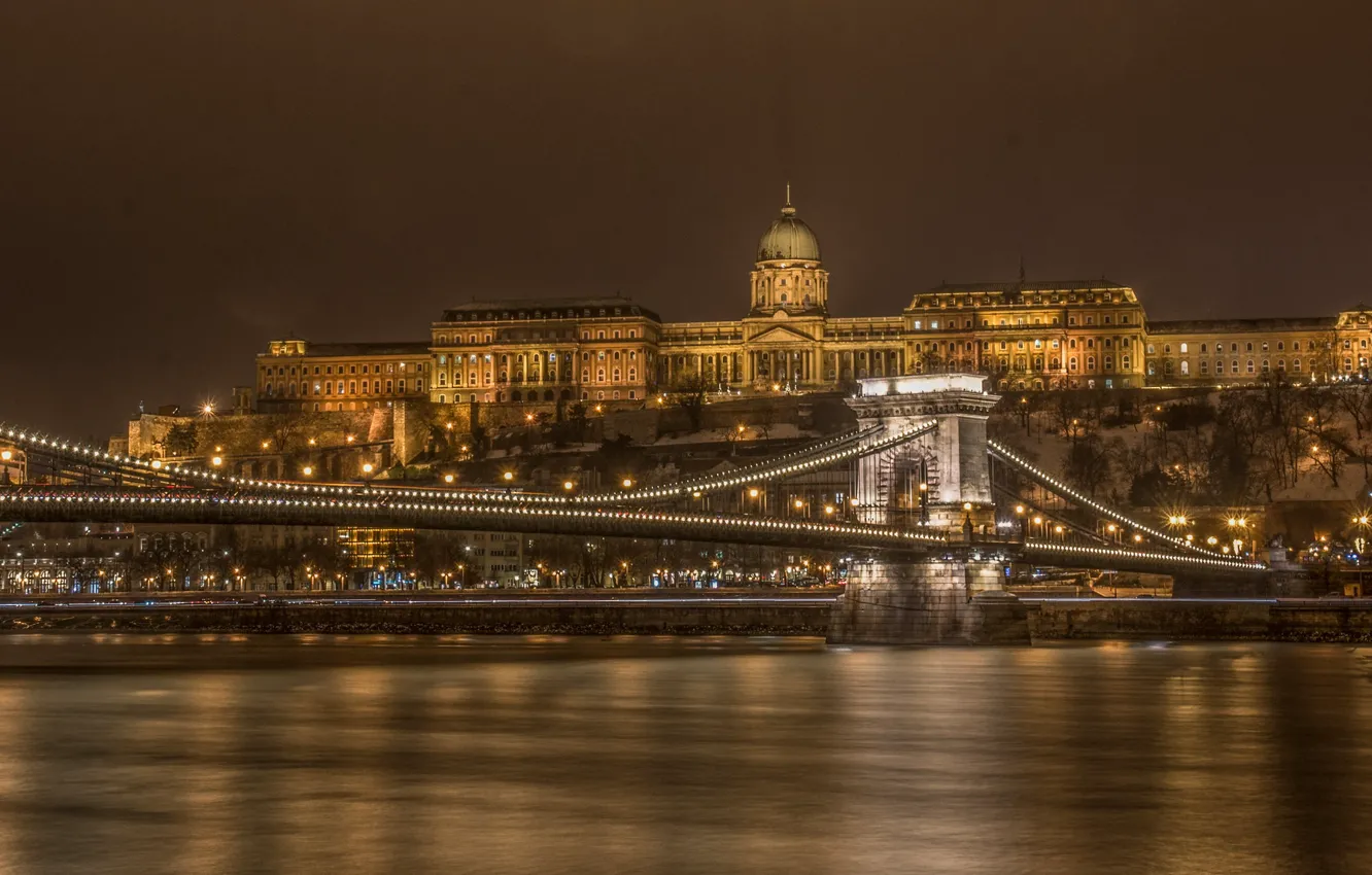 Фото обои ночь, мост, река, парламент, Венгрия, Будапешт