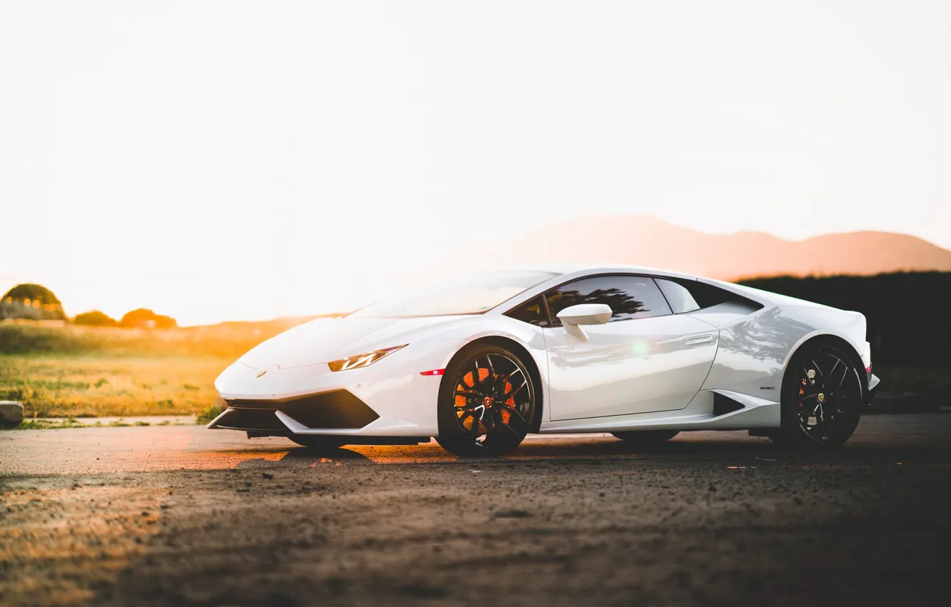 Фото обои Lamborghini, Sunset, White, Evening, VAG, Huracan