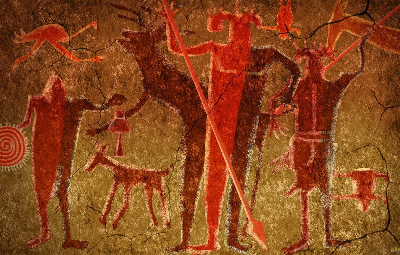 Фото обои камни, рисунок, человек, наскальная