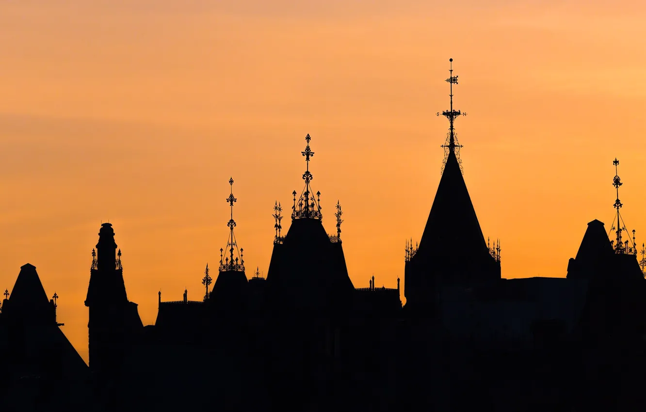 Фото обои башня, силуэт, Парламент, Канада, оттава