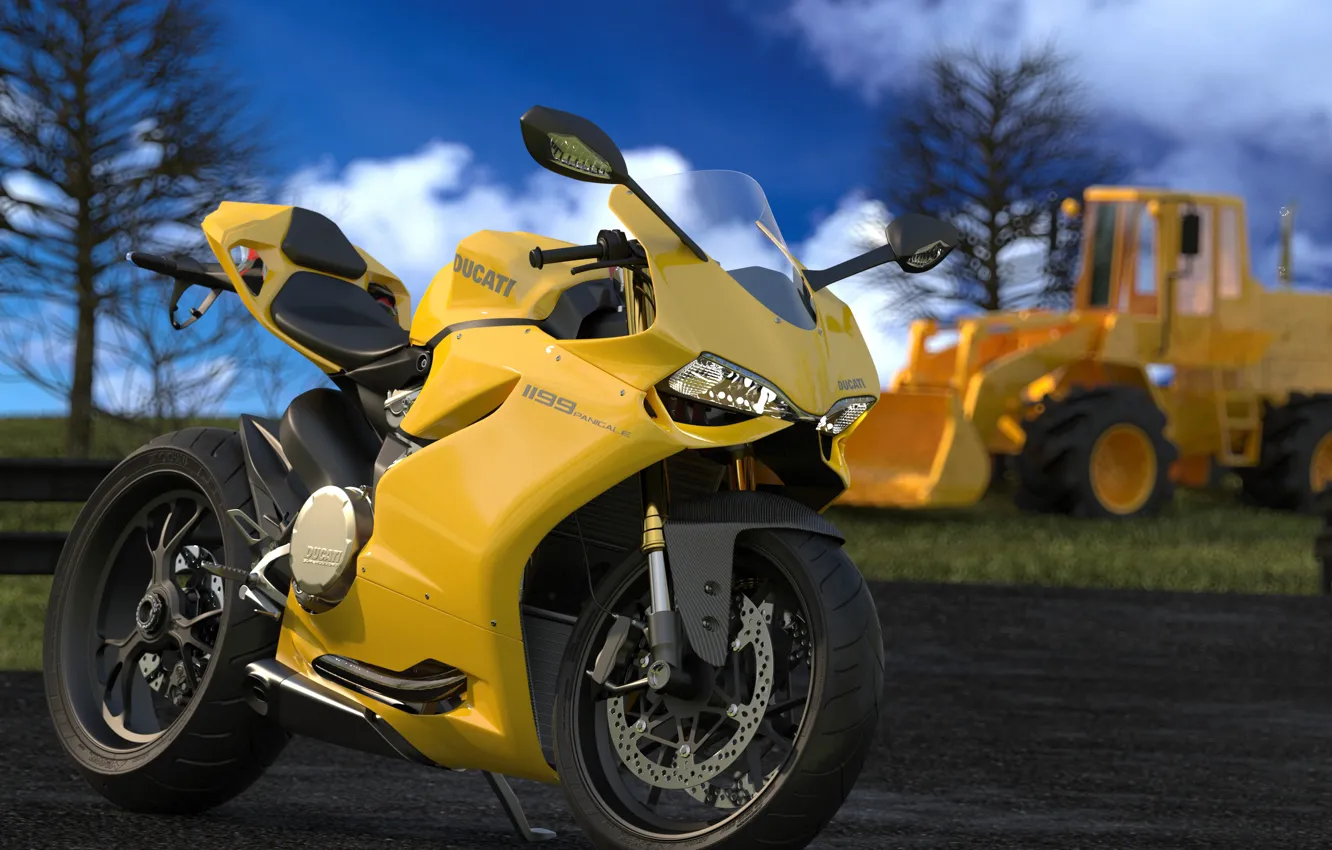 Фото обои желтый, дизайн, мотоцикл, Ducati, Дукати