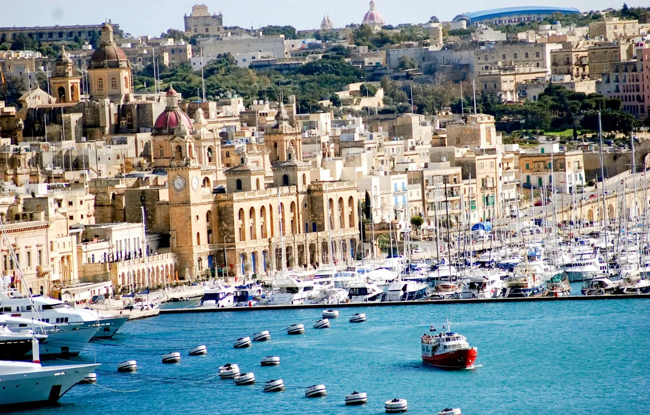 Фото обои море, дома, яхты, катер, Мальта, Валетта