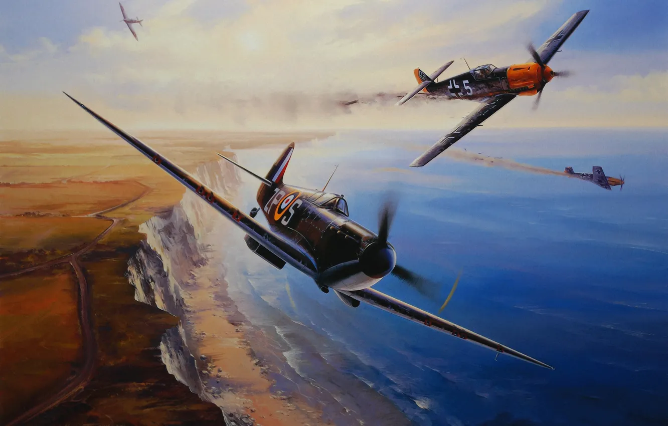Фото обои aircraft, war, art, airplane, painting, aviation, drawing, ww2