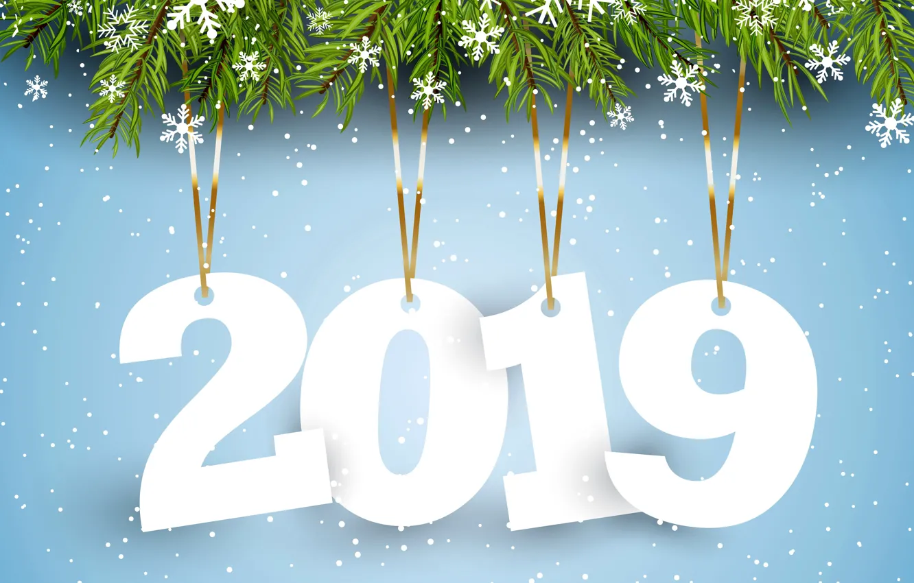 Фото обои Новый Год, цифры, winter, background, New Year, snowflakes, Happy, 2019