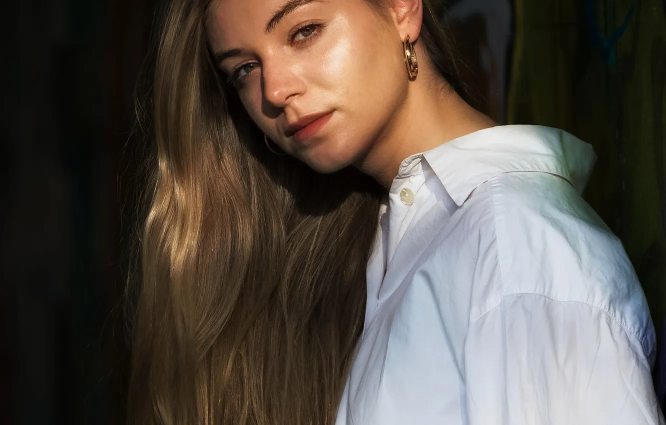Фото обои блондинка, Dominika, в белом, Maciej Werbliński