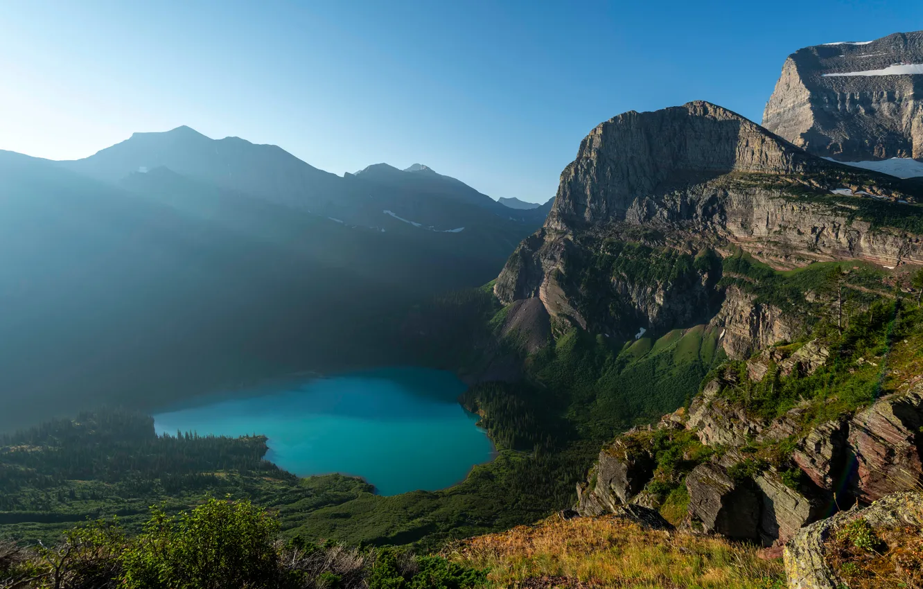 Фото обои горы, озеро, США, Montana