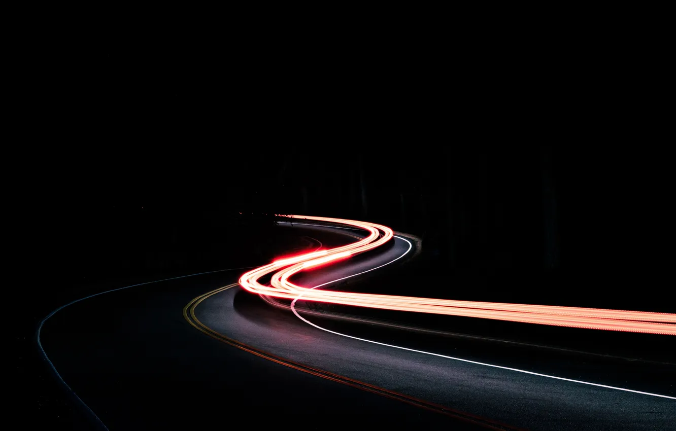 Фото обои дорога, лес, ночь, темнота, forest, road, night, darkness
