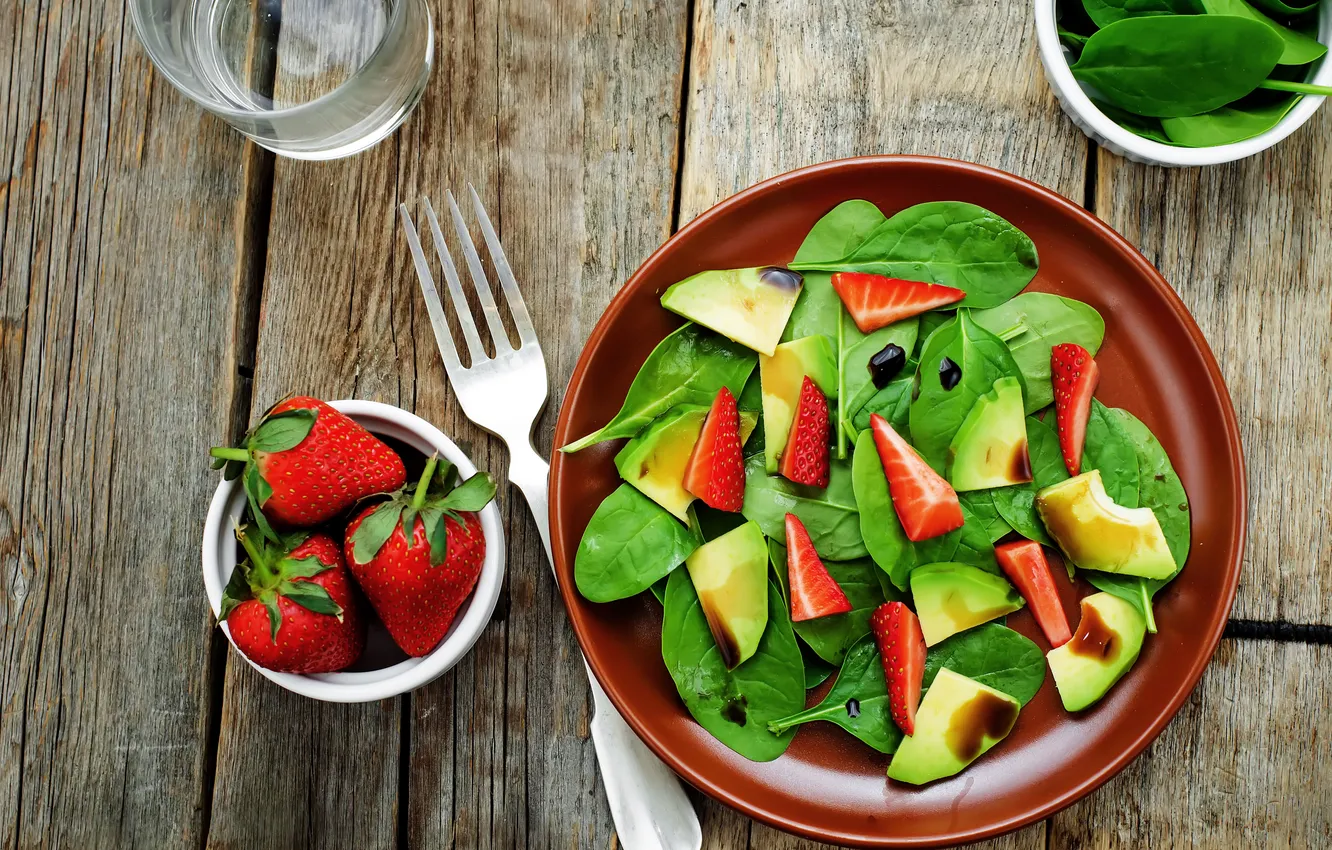 Фото обои ягоды, apple, яблоко, клубника, strawberry, салат, salad