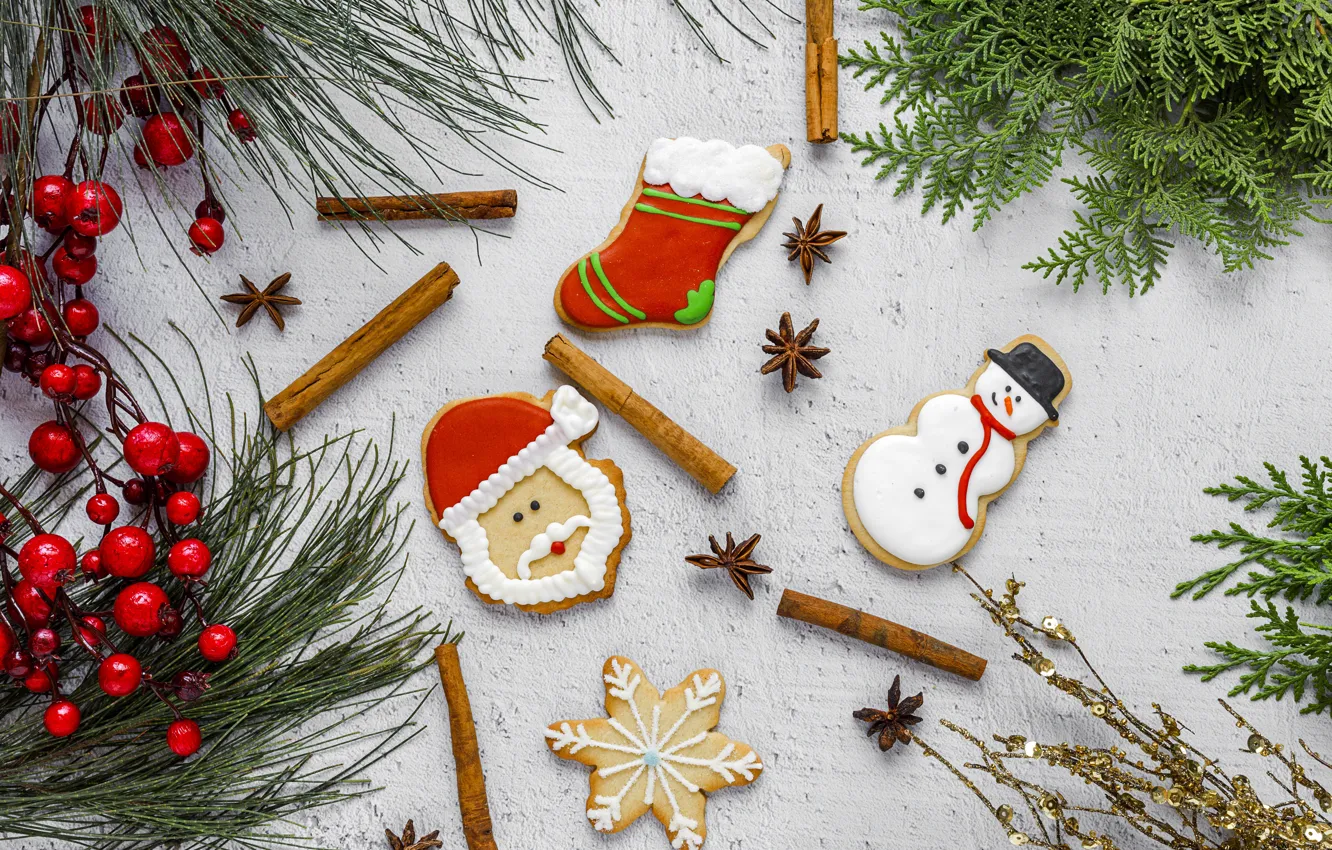 Фото обои украшения, Новый Год, печенье, Рождество, Christmas, wood, New Year, cookies