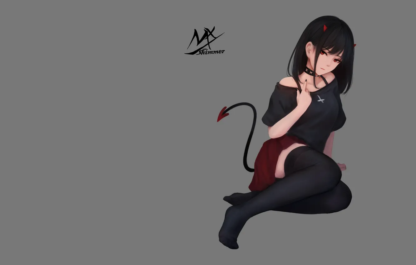 Фото обои demon, girl, horns, devil, legs, anime, stockings, art