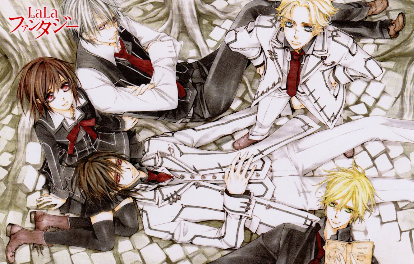 Фото обои корни, книга, форма, вампиры, art, kuran kaname, студенты, vampire knight