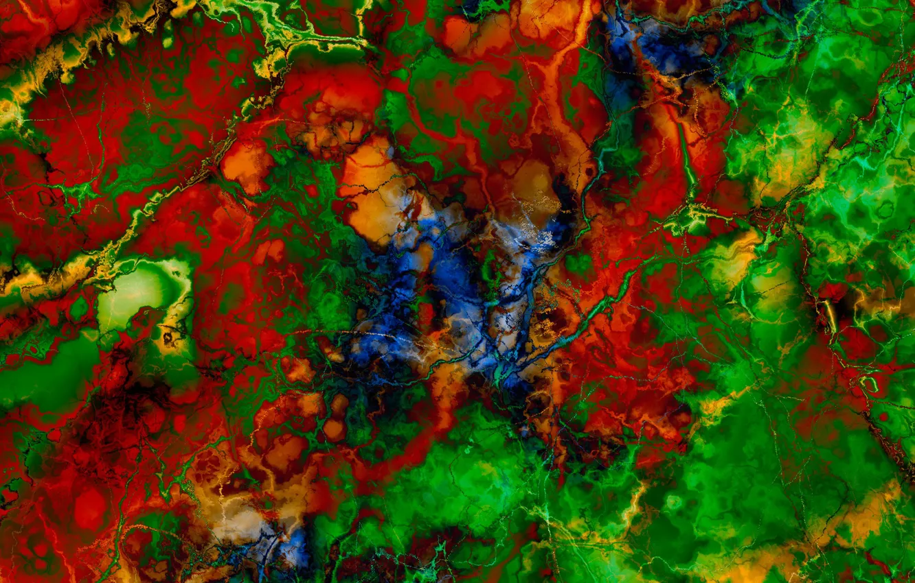 Фото обои красный, абстракция, трещины, зеленый, камень, разводы, текстура, яркие цвета