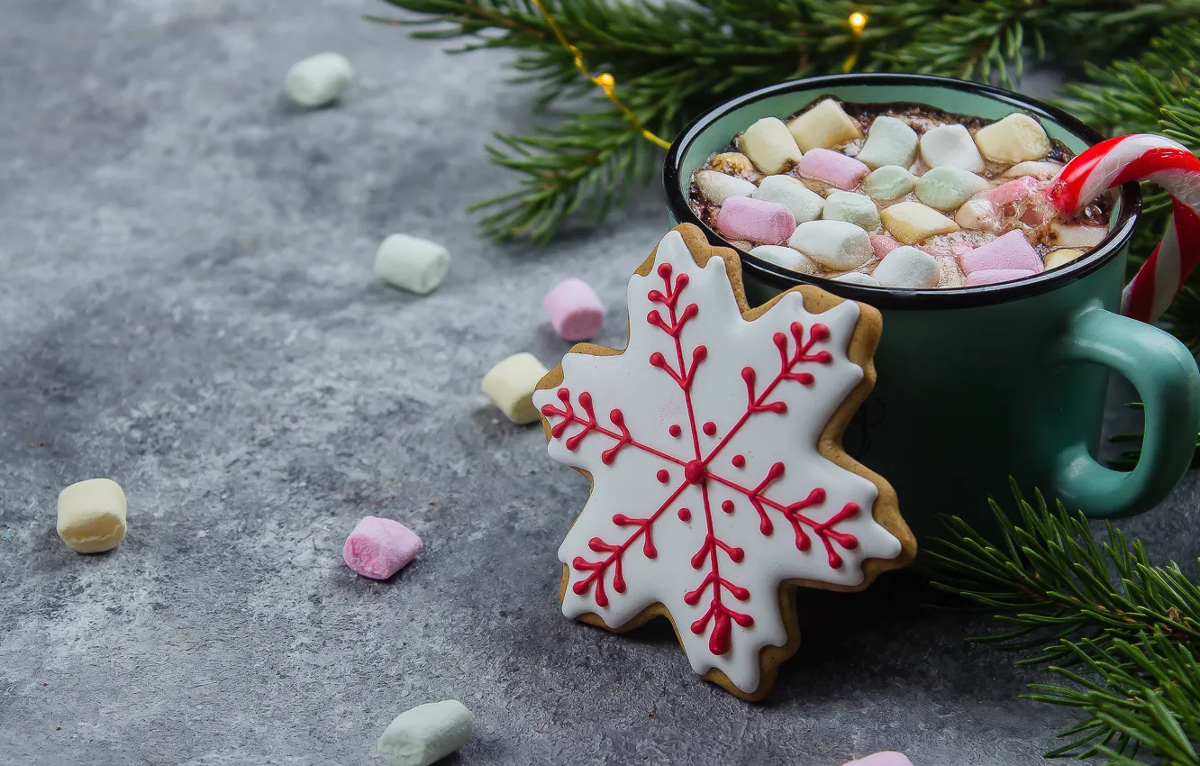 Фото обои украшения, елка, Новый Год, печенье, Рождество, кружка, Christmas, cup