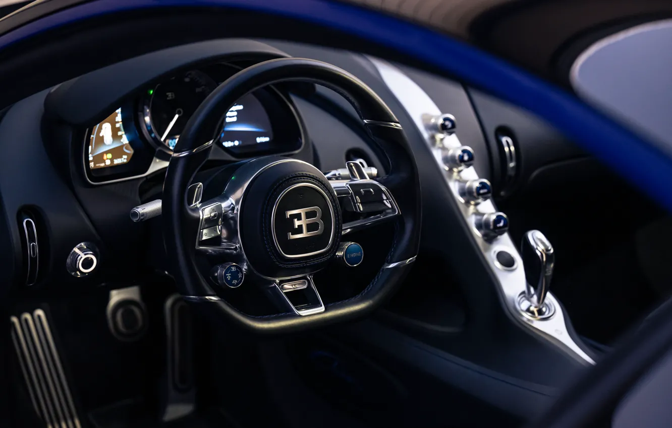 Фото обои Bugatti, logo, steering wheel, Chiron, Bugatti Chiron