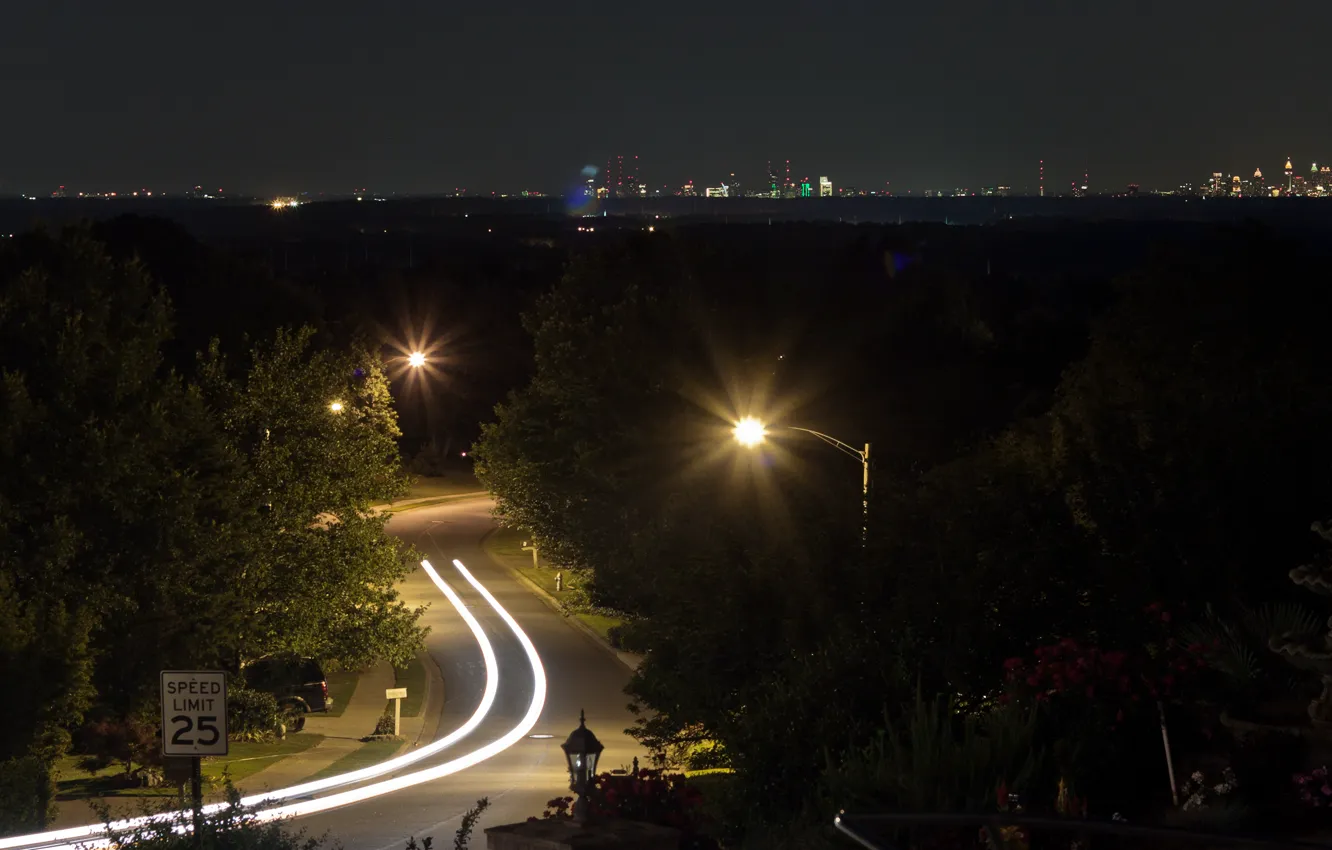 Фото обои дорога, ночь, city, улица, Город, фонари, road, night