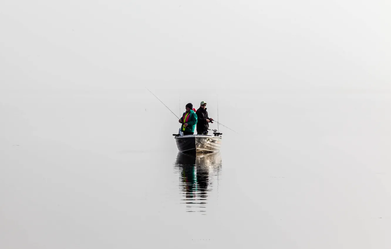 Фото обои река, лодка, рыбаки