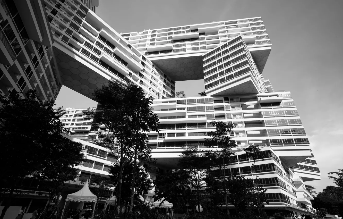Фото обои island, Singapore, black and white, building, Asia, sovereign, b/w, outstanding