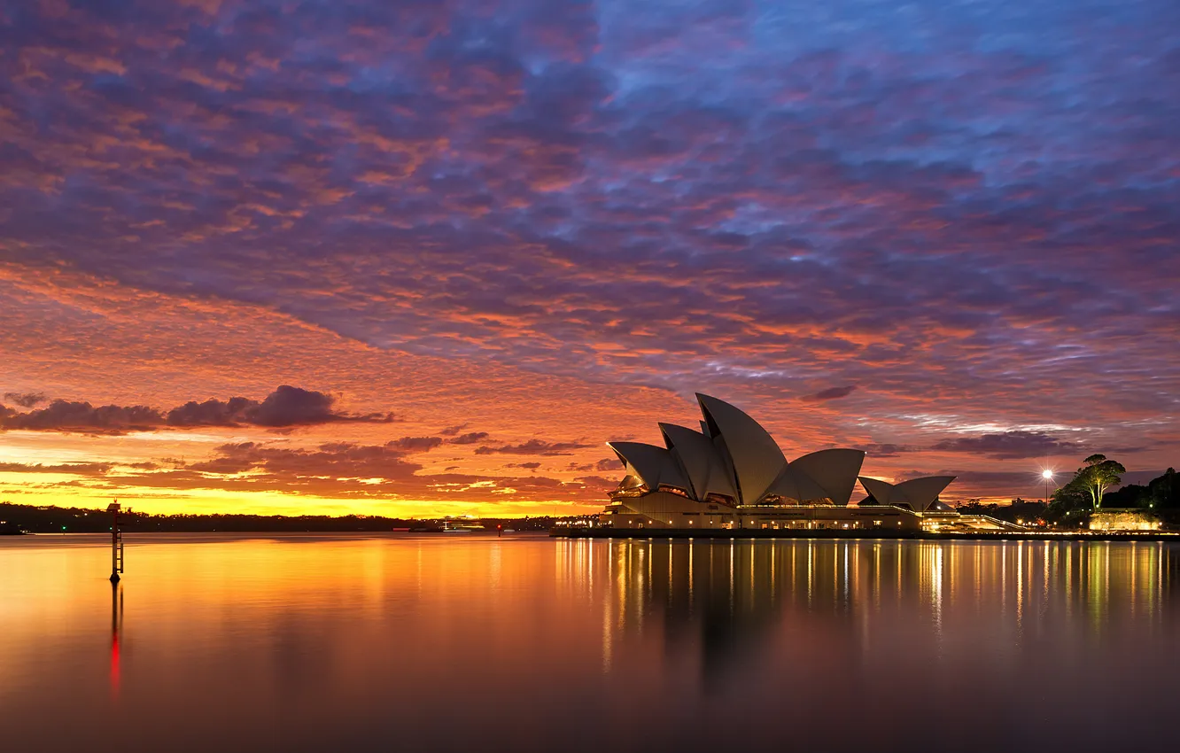 Фото обои город, утро, Австралия, Сидней, оперный театр