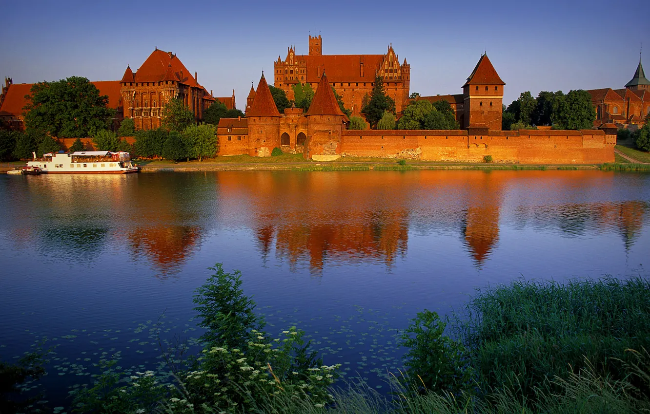 Фото обои озеро, замок, Польша, castle, poland