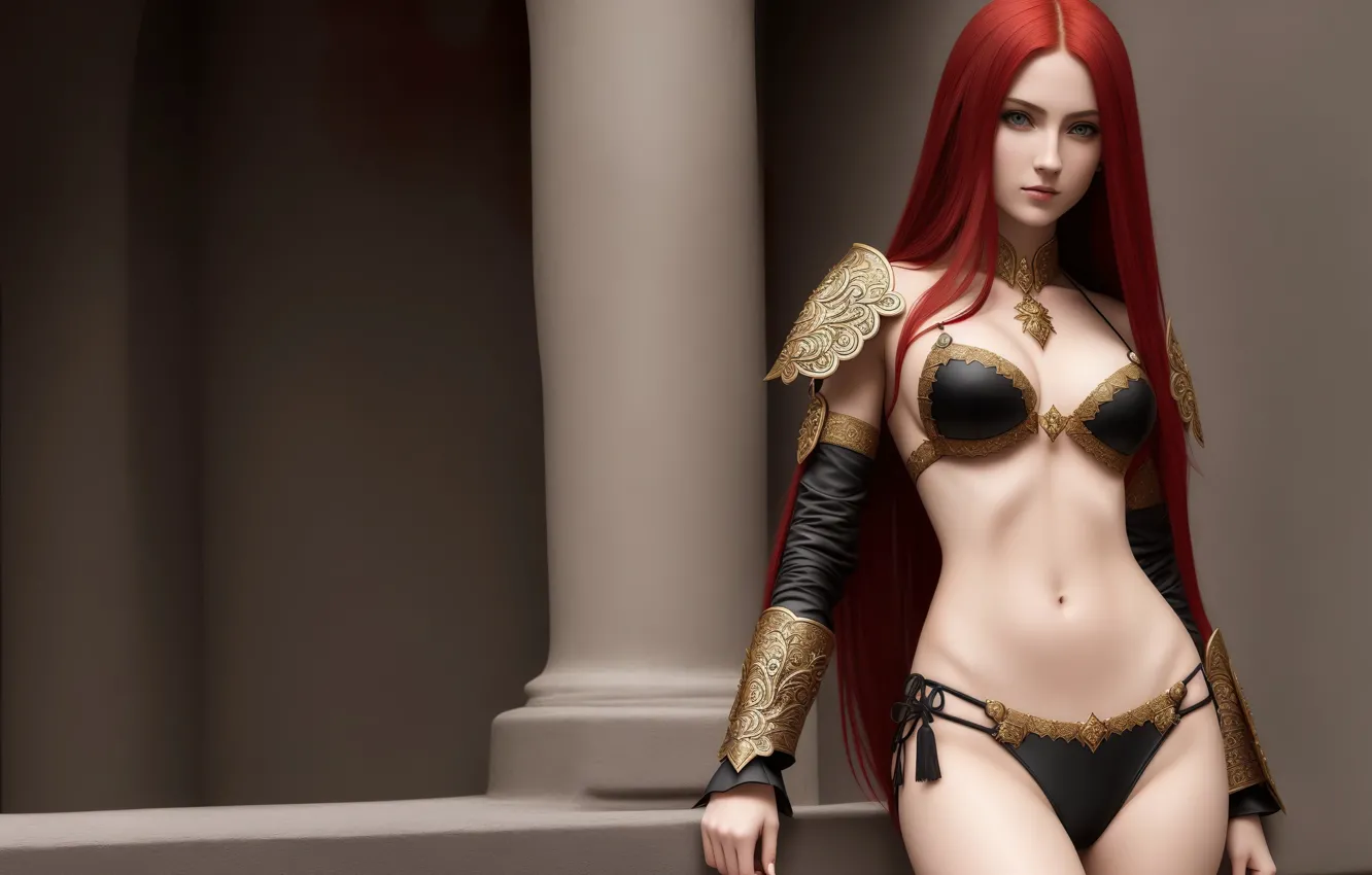 Фото обои girl, fantasy, armor, red hair, art, digital art, fantasy art, fantasy girl