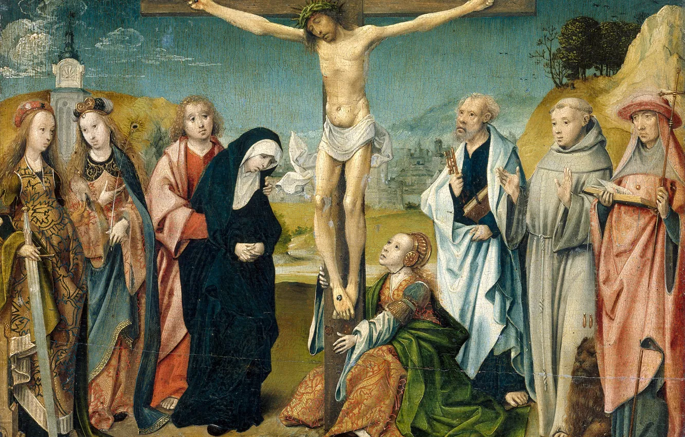 Фото обои картина, мифология, Корнелис Энгелбрехтсен, Христос на Кресте