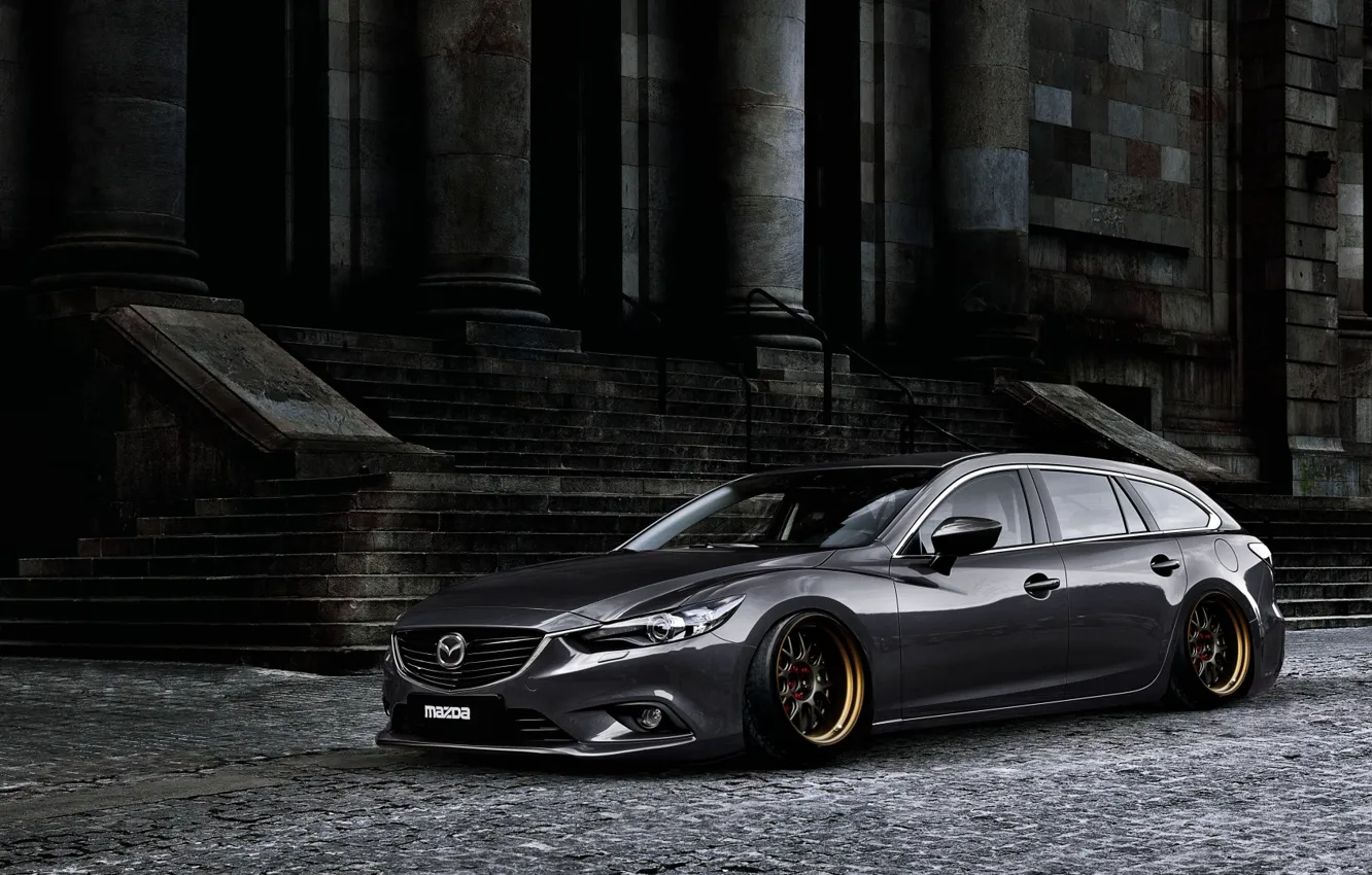 Фото обои Mazda, Tuning, Stance, Silver, Wheels, Works, Speed 6