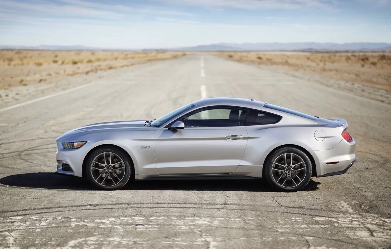 Фото обои Mustang, Ford, горизонт, Форд, Мустанг, вид сбоку, Muscle car, Мускул кар