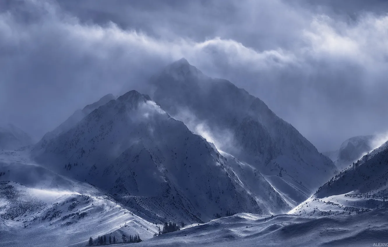 Фото обои зима, облака, снег, горы