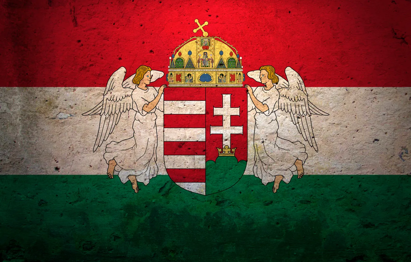 Фото обои цвета, ангелы, флаг, герб, Венгрия, Hungary