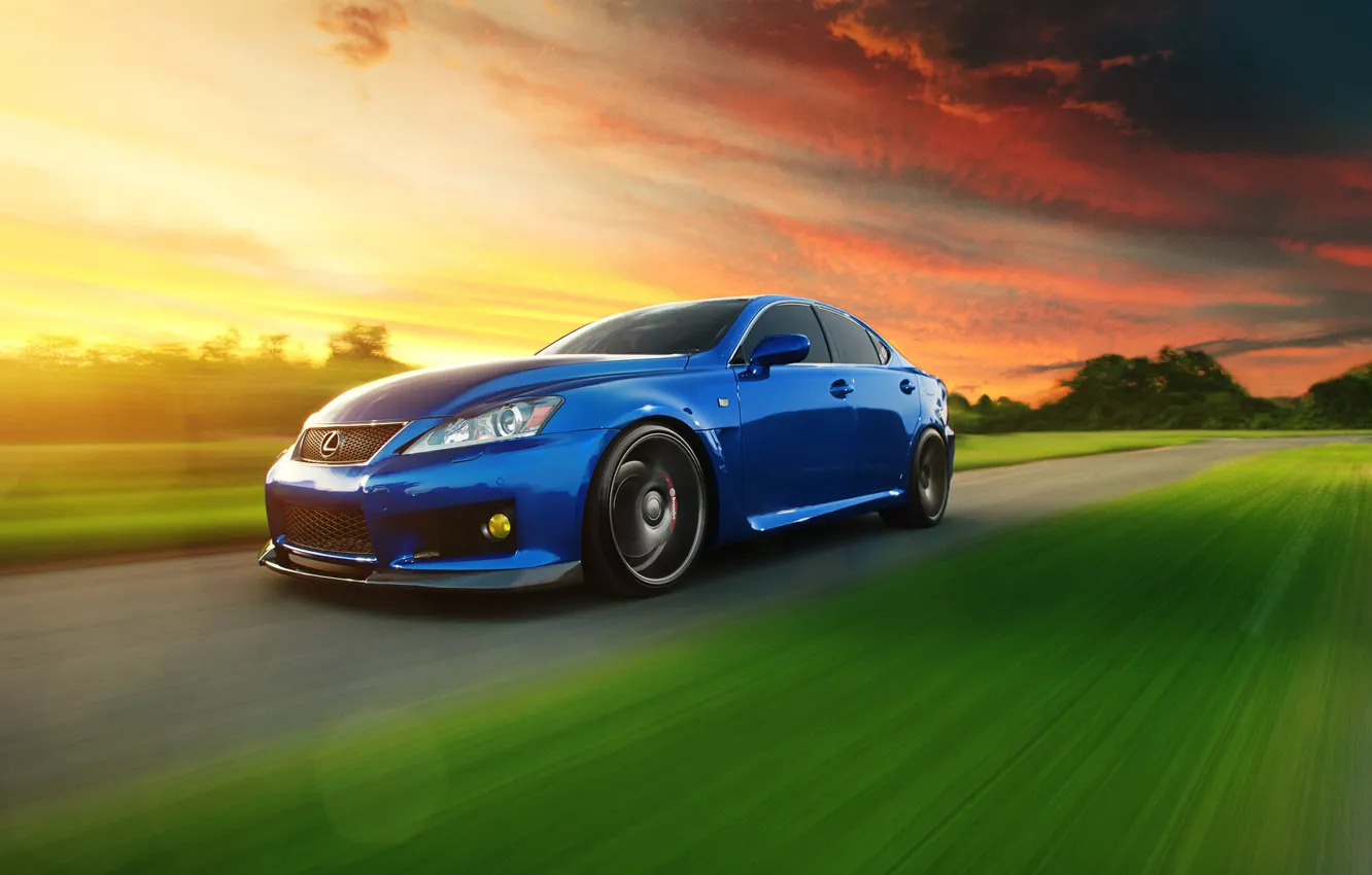 Фото обои Lexus, блик, blue, front, speed, IS F