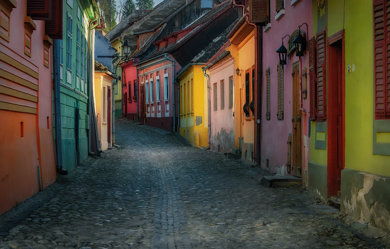 Фото обои улица, здания, дома, улочка, Румыния