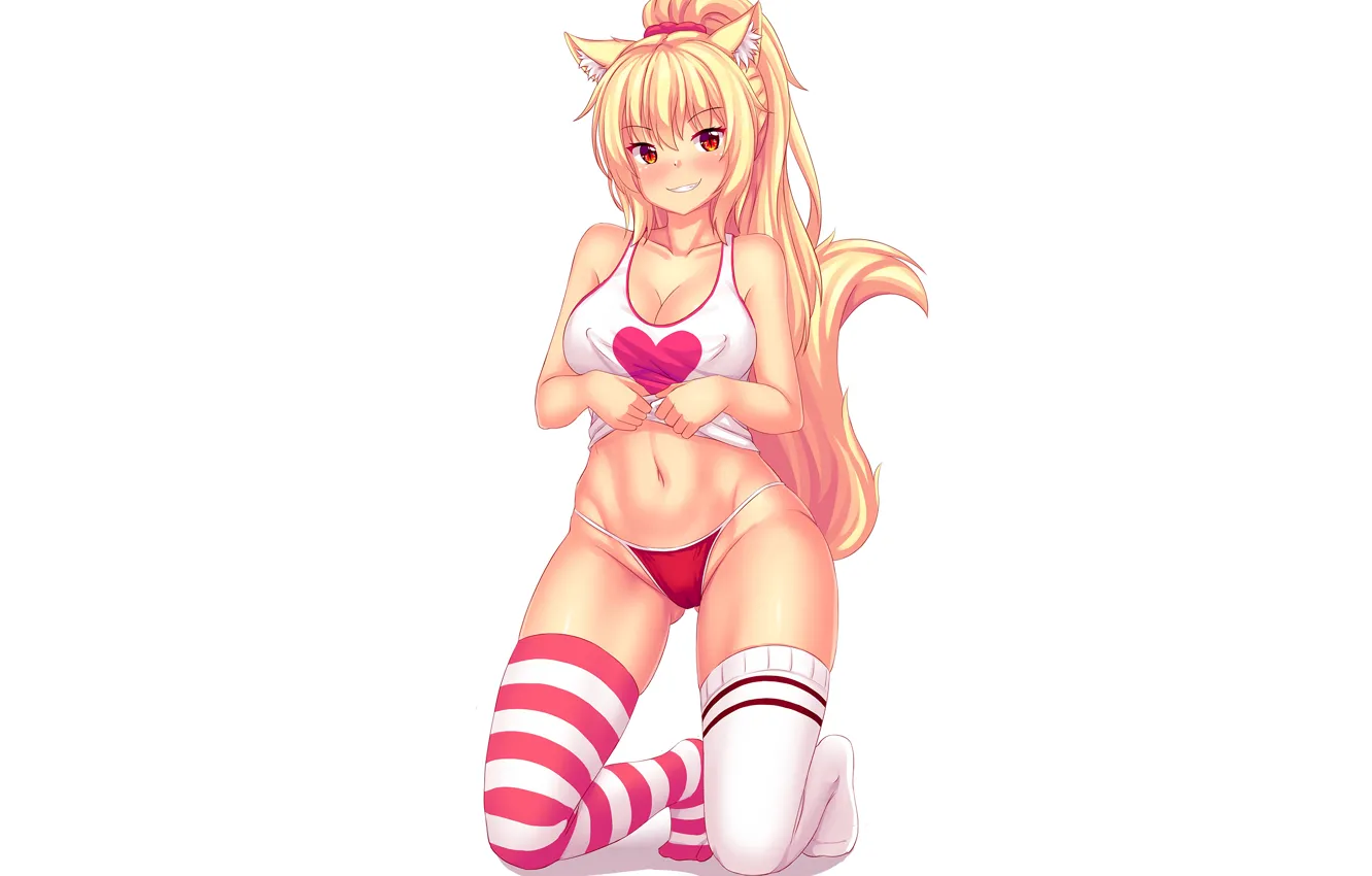 Фото обои girl, sexy, lingerie, pantsu, cleavage, panties, thighhighs, long hair