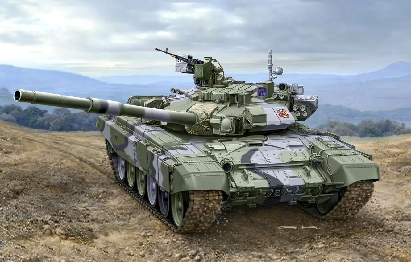 Фото обои арт, художник, танк, Россия, полигон, пулеметы, учения, вооружение