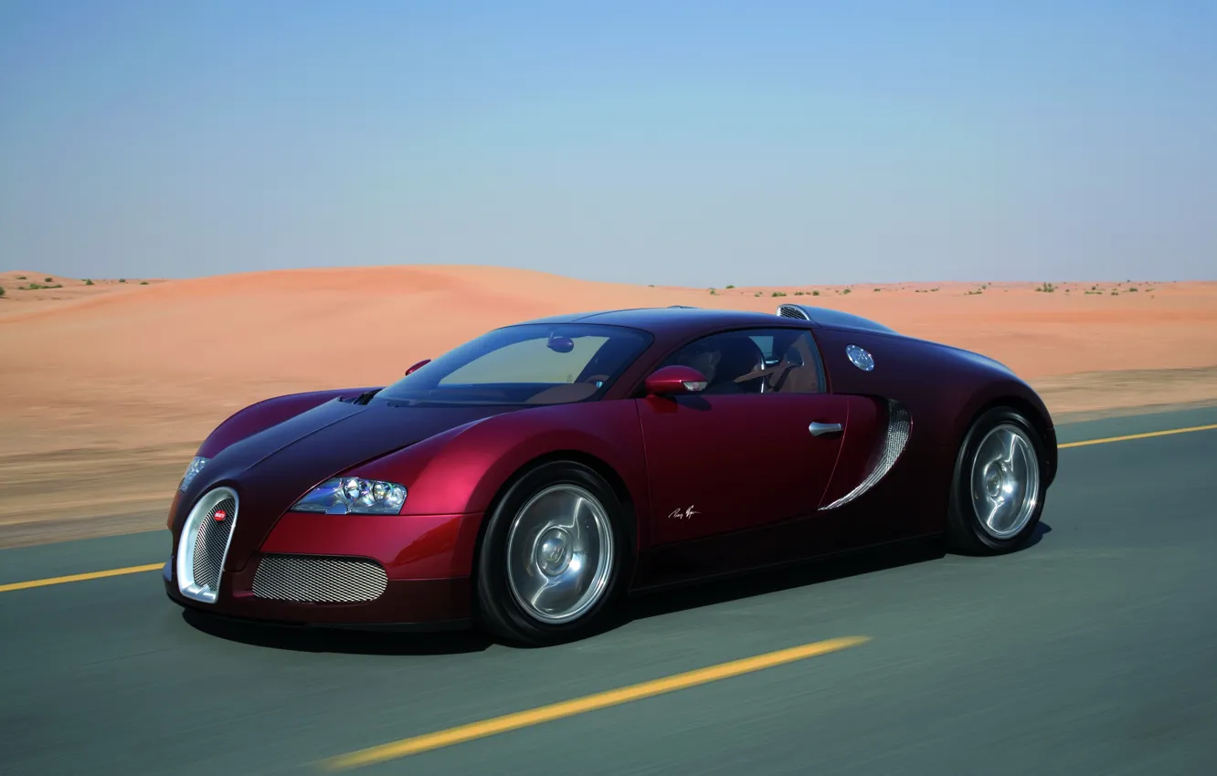 Фото обои дорога, песок, авто, пустыня, Bugatti Veyron, sport car, скорость.