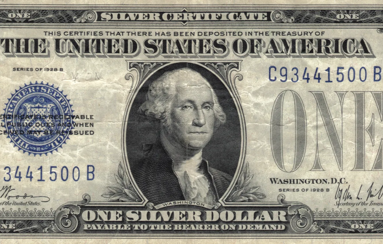 Фото обои silver, blue, Dollar, one, Washington You