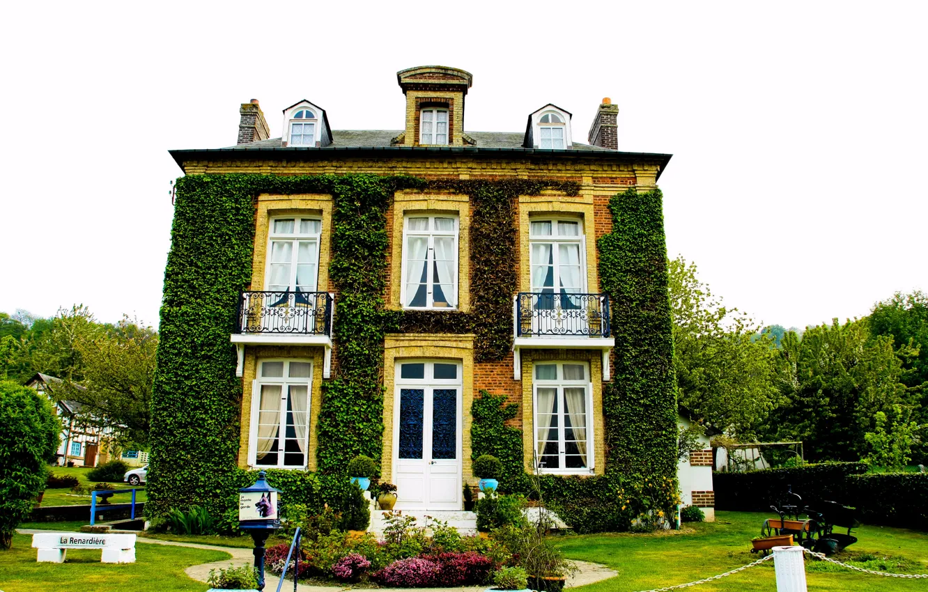 Фото обои зелень, дом, Франция, особняк