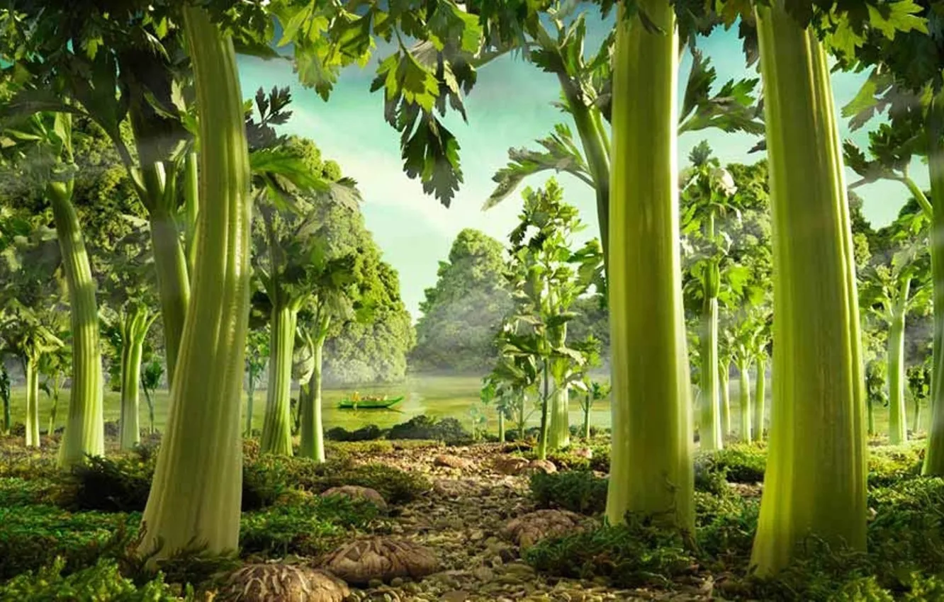 Фото обои зелень, трава, деревья, река, лодка, кратина, Carl Warner