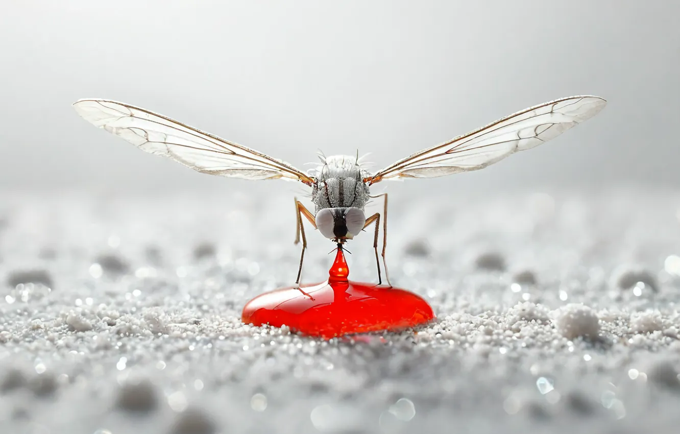 Фото обои белый, макро, красный, кровь, комар